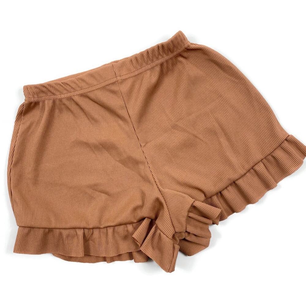 Nasty Gal Ruffle Hem Shorts Dressy Peach Rose Elastic Waist Pull On Womens sz 2